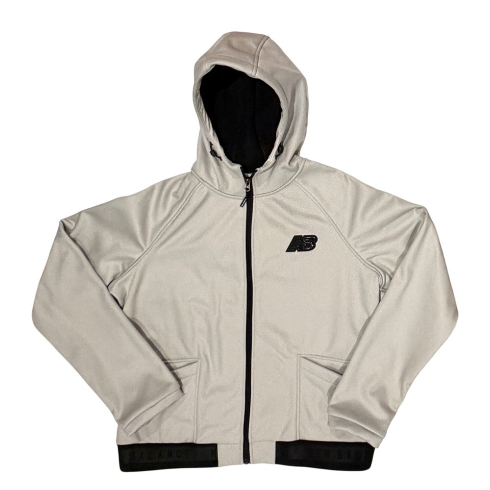New Balance Full Zip Hoodie Women Large Gray Good Fleece Lined Athleisure Logo